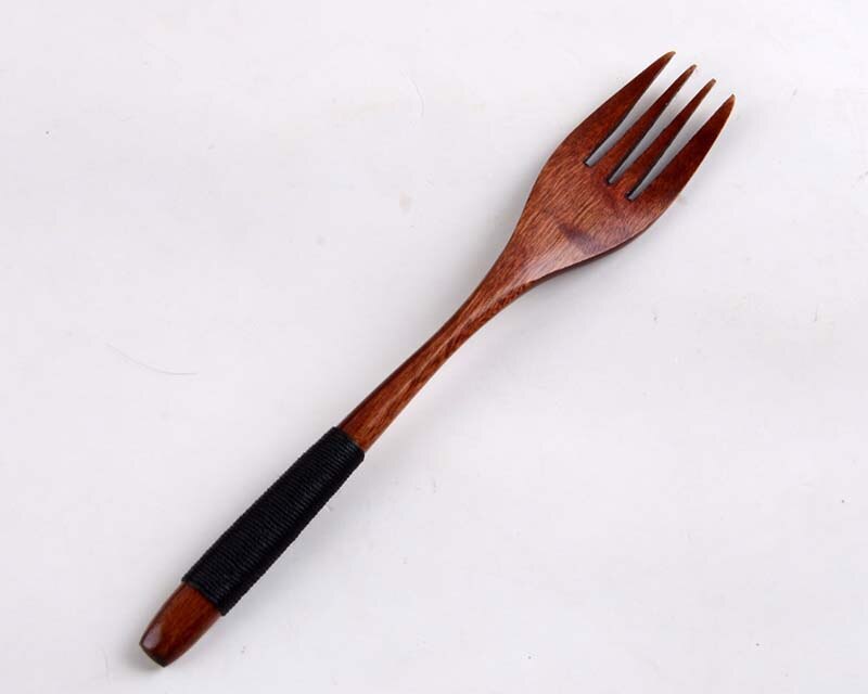 Balleenshiny 1pc fruktgaffel i japansk stil håndlaget buntebånd håndtak dessert spisegafler fire tenner bestikk servise: Svart