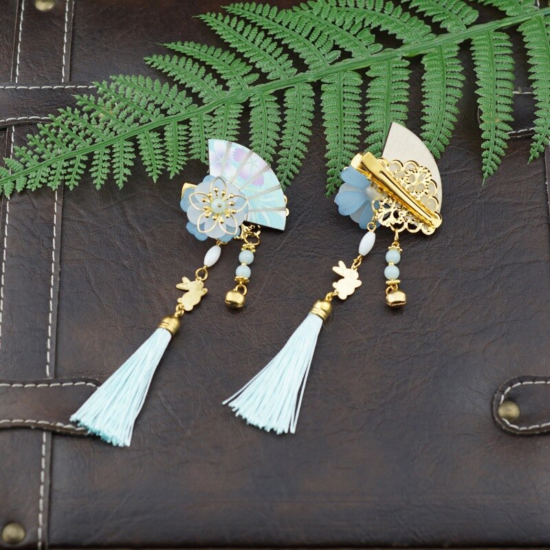 1 Pair Chinese Style Girls Handmade Fan-shaped Hair Clips With Tassels Kids Hair Accessories