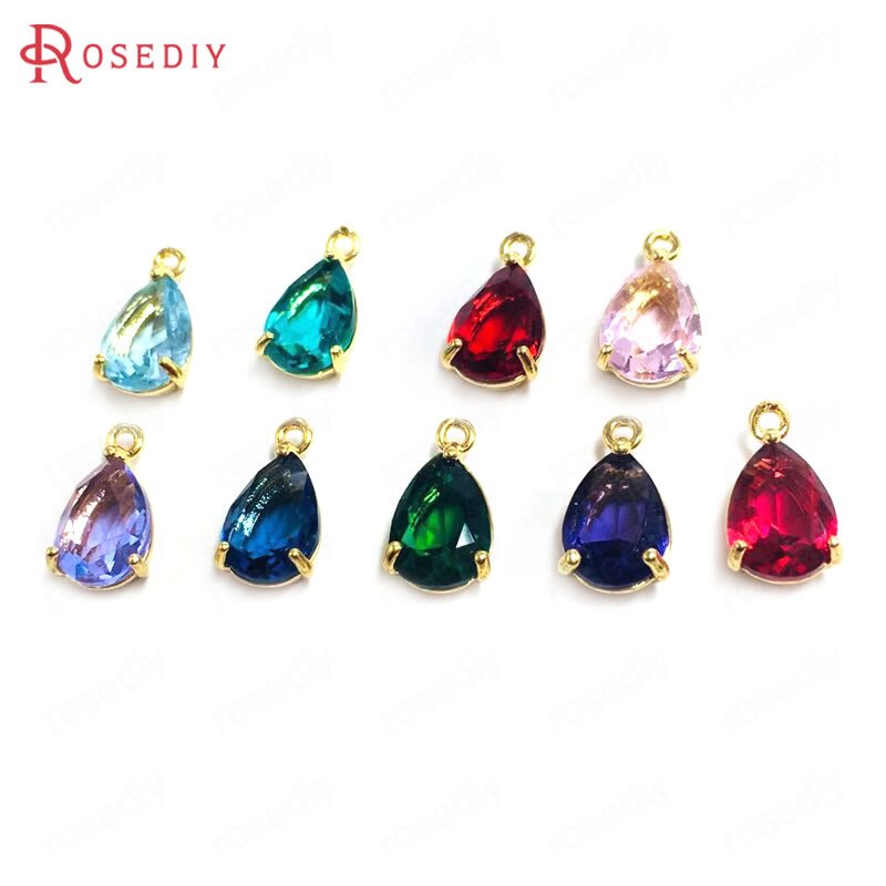10PCS 7x10MM 24K Champagner Gold Farbe Messing und Glas Tear Form Charms Anhänger Schmuck machen Liefert Diy Zubehör