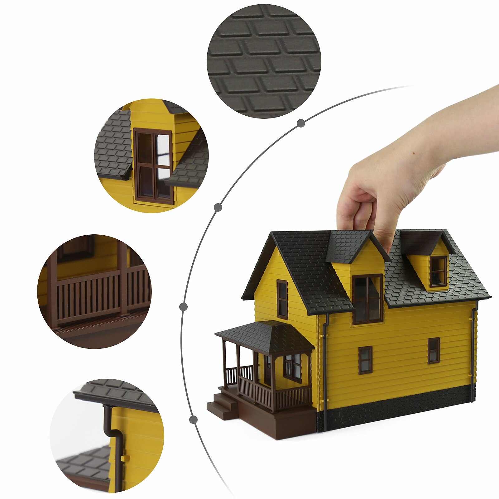 One Set O Scale 1:50 Model House Railway Layout Assembled Architectural Building JZO01: Yellow