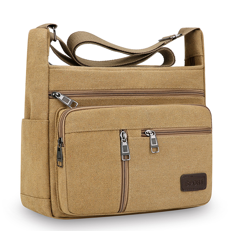 Canvas Schoudertas Fles Mannen Vrouwen Casual Eenvoudige Mode Retro Crossbody Cross Vierkant Gelaagd: Khaki