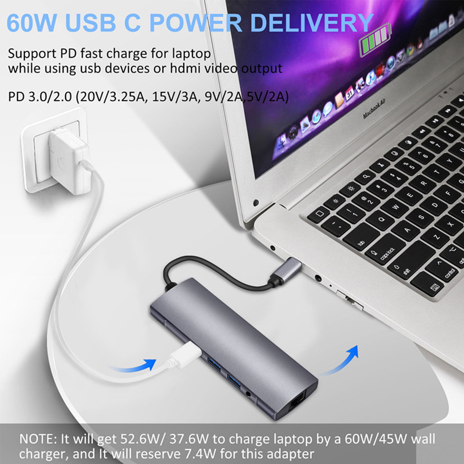 9 in 1 USB Type C Docking Station USB C to 4K HDMI/USB3.0/Gigabit Network/PD Charging/SD/TF Card Reader/3.5mm AUX for Laptops