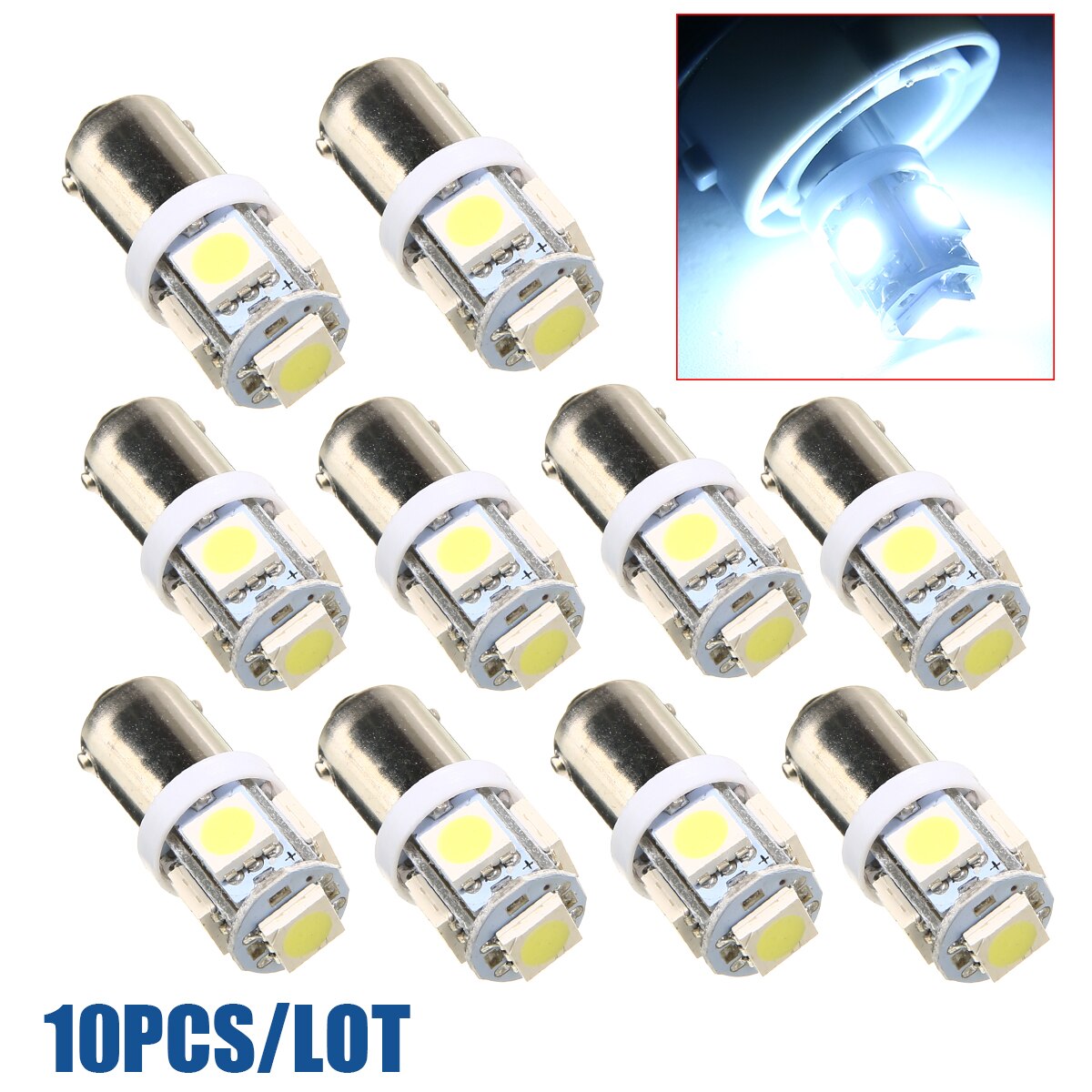 10pcs 12V T11 BA9S 5SMD LEDs Bulb T4W 3886X H6W 363 5050 Super White Car Interior Dome Map Light Signal Lamp