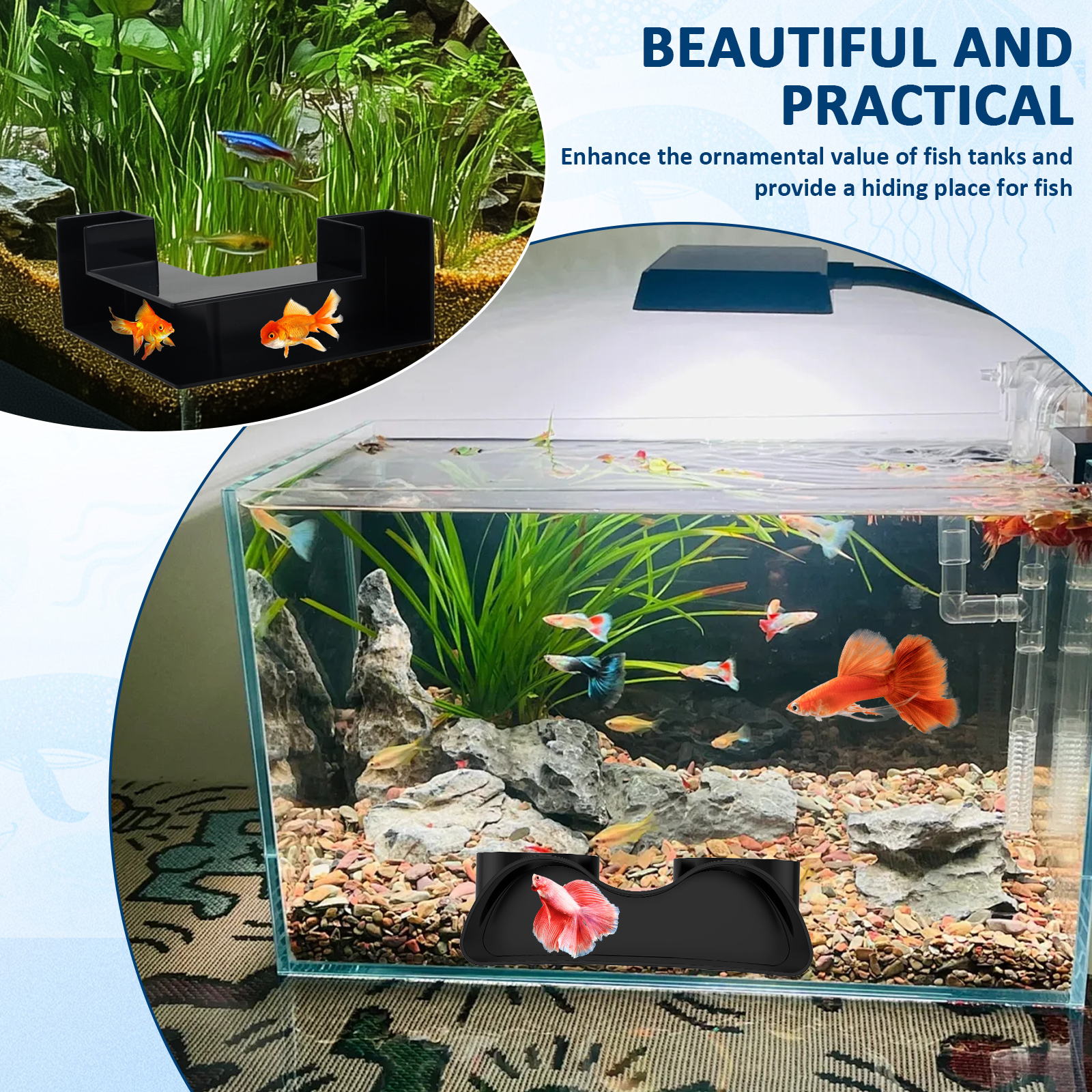 Túnel subterráneo para acuario, escondite subterráneo de doble agujero para peces, salón, cueva, accesorio de decoración para pecera