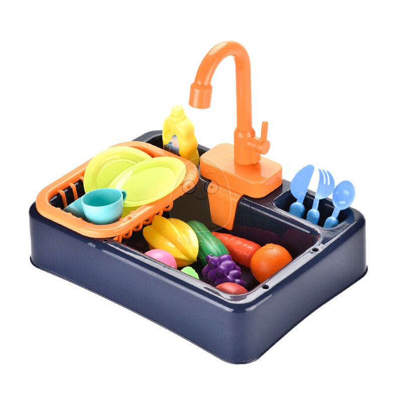 Keuken Speelgoed Plastic Afwas Sink Set Kinderen Simulatie Pretend Rollenspel Huishouden Kit Vroege Educatief Speelgoed Voor Kinderen: Blue