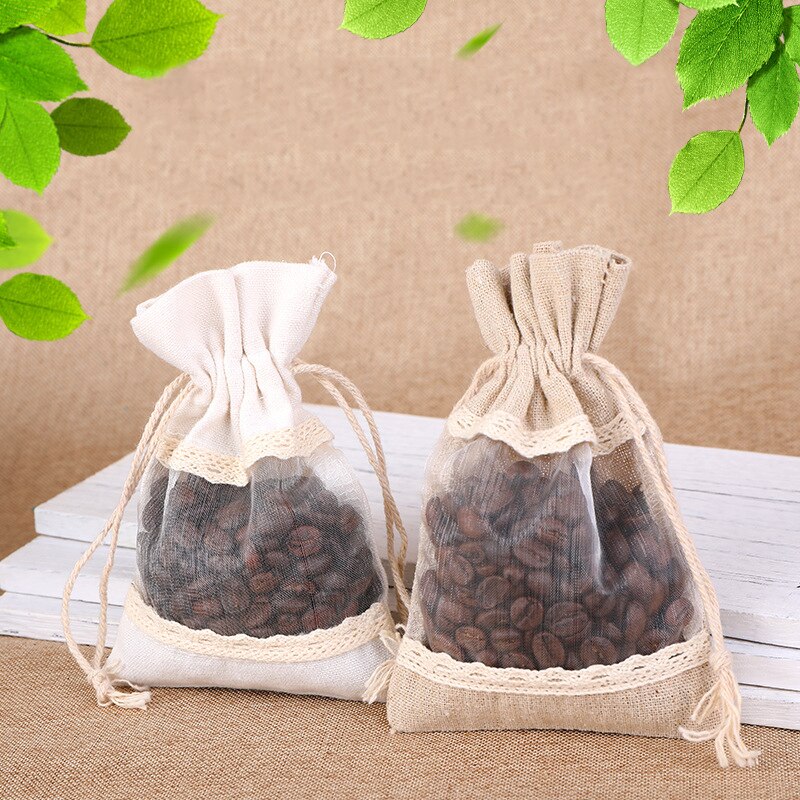 Bolsa de arpillera Natural con cordón, bolsas de yute para , embalaje de joyería, bolsas de boda con bolsa de caramelos, decoración para en casa