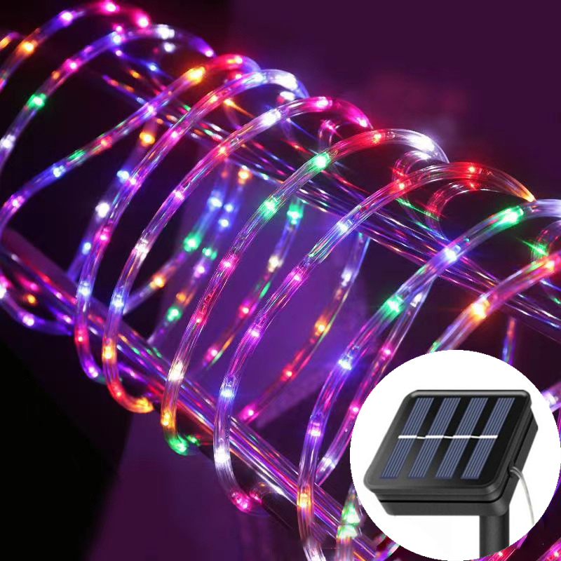 Outdoor Solar Tube Rope Led String Lights Street Yard Camping Garden Decoration Wedding Garland Waterproof Fairy Strip Light