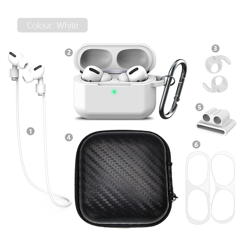 Funda gruesa 6 en 1 para auriculares Airpods Pro, conjunto de almacenamiento para auriculares Bluetooth, cubierta protectora para Digital, producto de almacenamiento ALLK: 6in1ProWhiteB