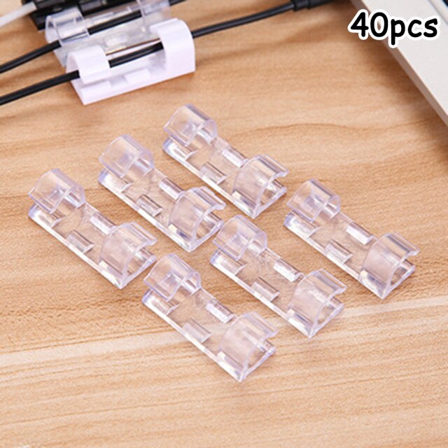 40 Pcs Abs Zelf Stick Wire Cable Cord Clips Klem Elektrische Tafel Organizer Holder Wall Tidy Organizer Houder: Clear