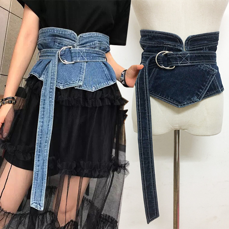 Koreanische Denim Jean Stoff Taille Gürtel Für Frauen Breiten Korsett Gürtel retro Vorderseite binden hoch Taille Gürtel Mädchen Kostüm kleid Gürtel Neue