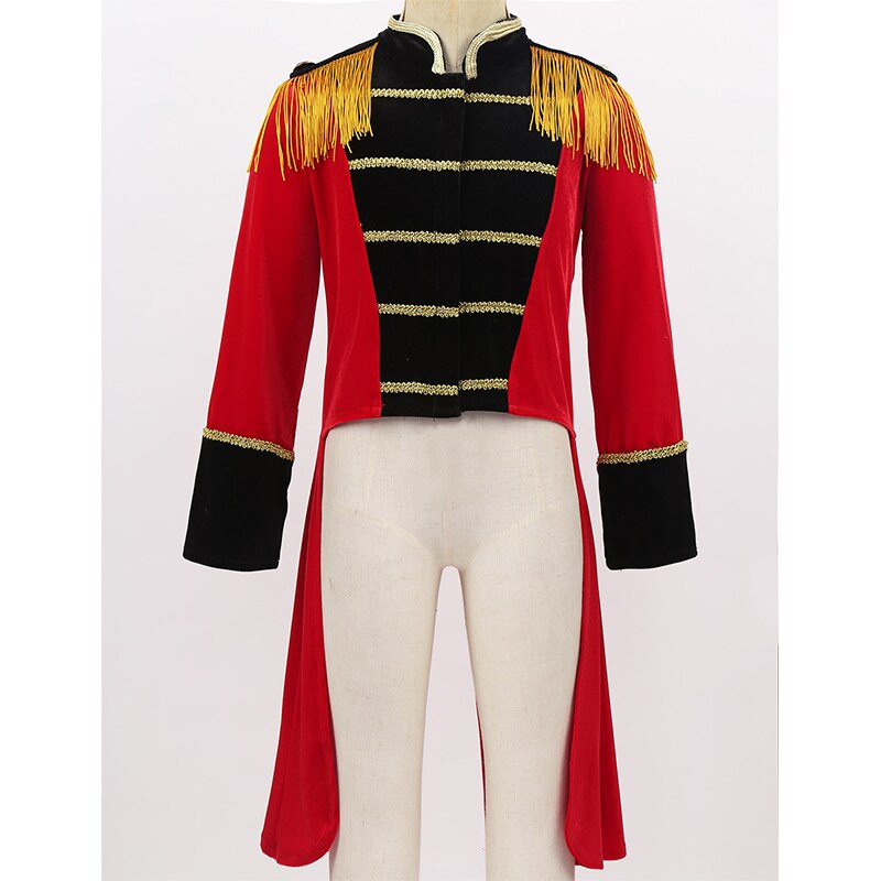 Børn halloween lange ærmer stå krave frynser guld besætninger frakke jakke drenge rollespil fest ringmaster cirkus kostume
