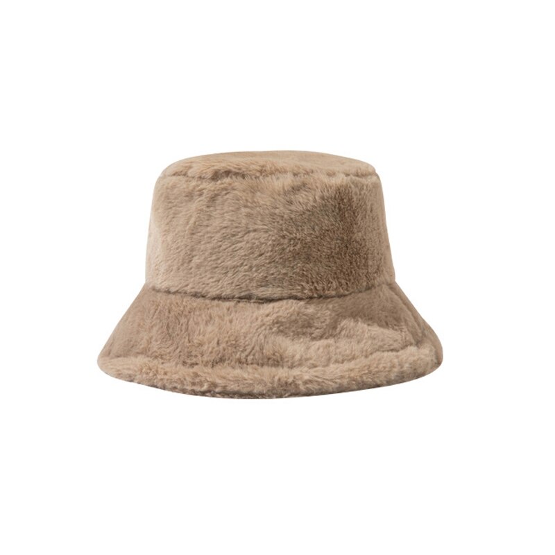 Winter Autumn Thick Warm Soft Lamb Wool Women Bucket Hat Solid Color Female Ladies Flat Top Hat Beanie Bonnet: style 2 khaki