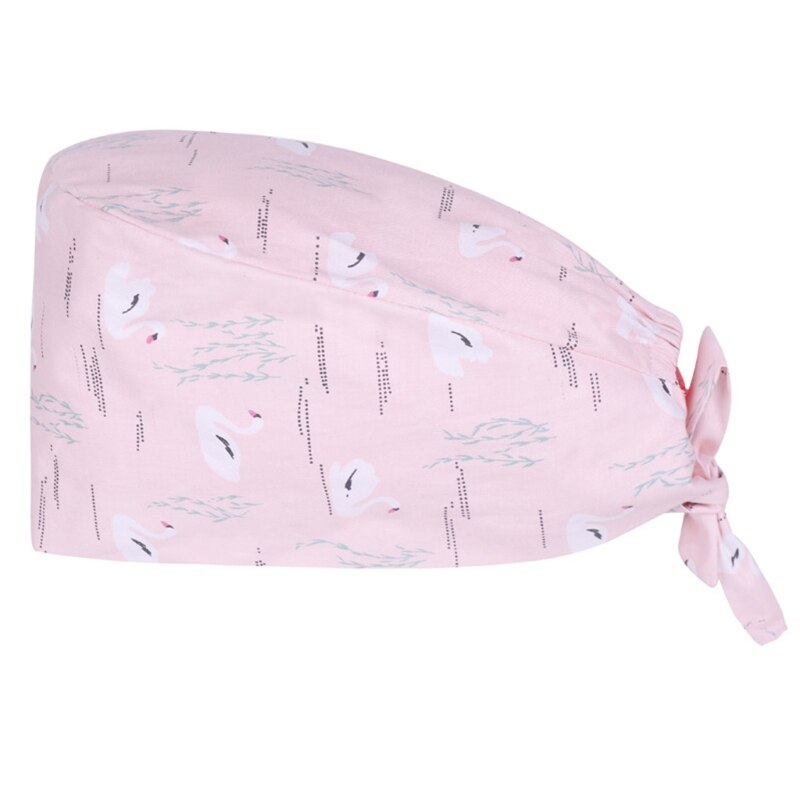 Dokter verpleegkundige katoenen werkmuts met zweetband, verstelbare strik aan de achterkant, schattige cartoon dieren, kalebasvormige bouffant scrubmuts