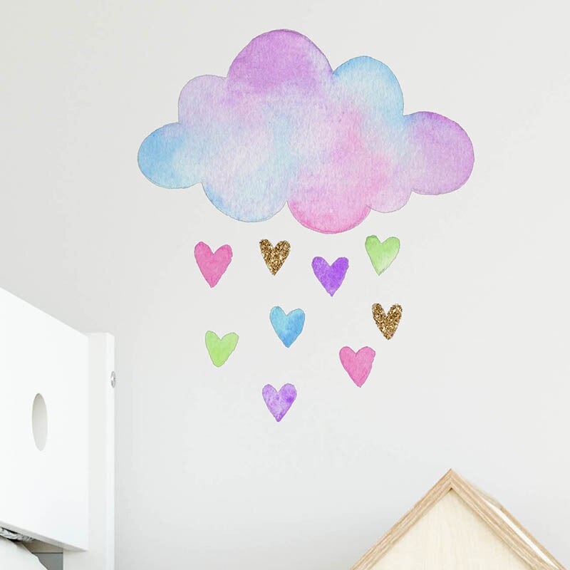 Tofok kleurrijke harten wolken decoratieve sticker aquarel stijl baby kinderkamer kunst muurschildering stickers waterdichte pvc sticker
