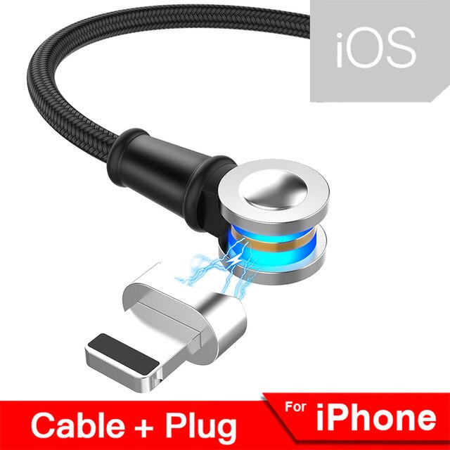 3 IN 1 USB Magnetic Cable 180 Degree Free Rotation Fast Charging for iPhone Type C Micro USB Charge Ports Mobile Phones Charger: 1M Black / for iPhone