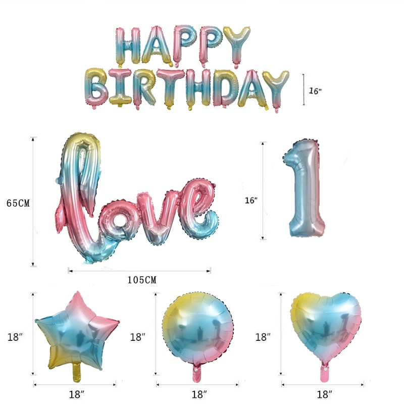 1pcs Rainbow Number Balloons Gradient Heart Star Love Happy Birthday Balloons for Birthday Baby Shower Anniversary Wedding Party