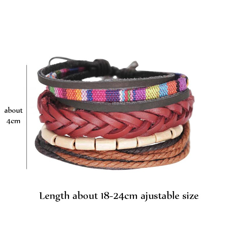 Handmade Vintage Ethnic Boho Bohemian Bracelet Weave Charms Beaded Woven Braided Bracelet Set Leather Strand Bracelet for Women: bb01A4