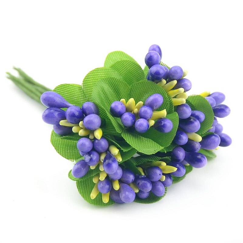 10Pcs Kunstmatige Simulatie Meeldraden Rozen Knoppen Bruiloft Decoratie Handwerk Cake Box Accessoires Diy Krans Parel Fruit Bloem: purple