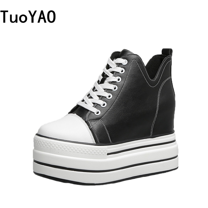 Herfst Hoge Platform Sneakers 9Cm Hoge Hakken Vrouwen Dikke Zool Enkellaarsjes Leather Wedge Winter Casual Schoenen Witte Laarzen maat 40