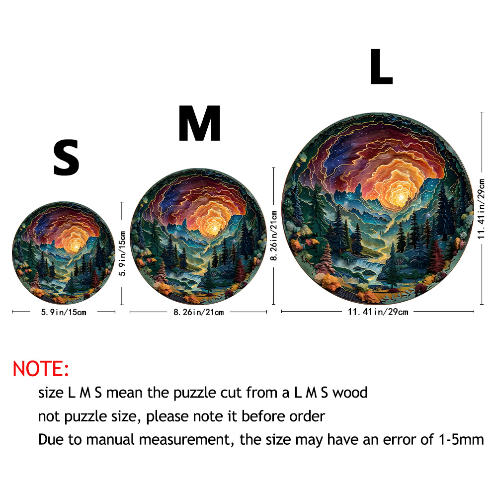 Sunset Forest Puzzle - Unikalne drewniane puzzle, odpowiednie na rodzinne wieczory gier, idealne na Boże Narodzenie, Halloween, prezenty urodzinowe