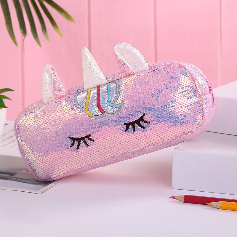 Estojo escolar com lantejoulas, estojo para escola com kawaii, material escolar: 6