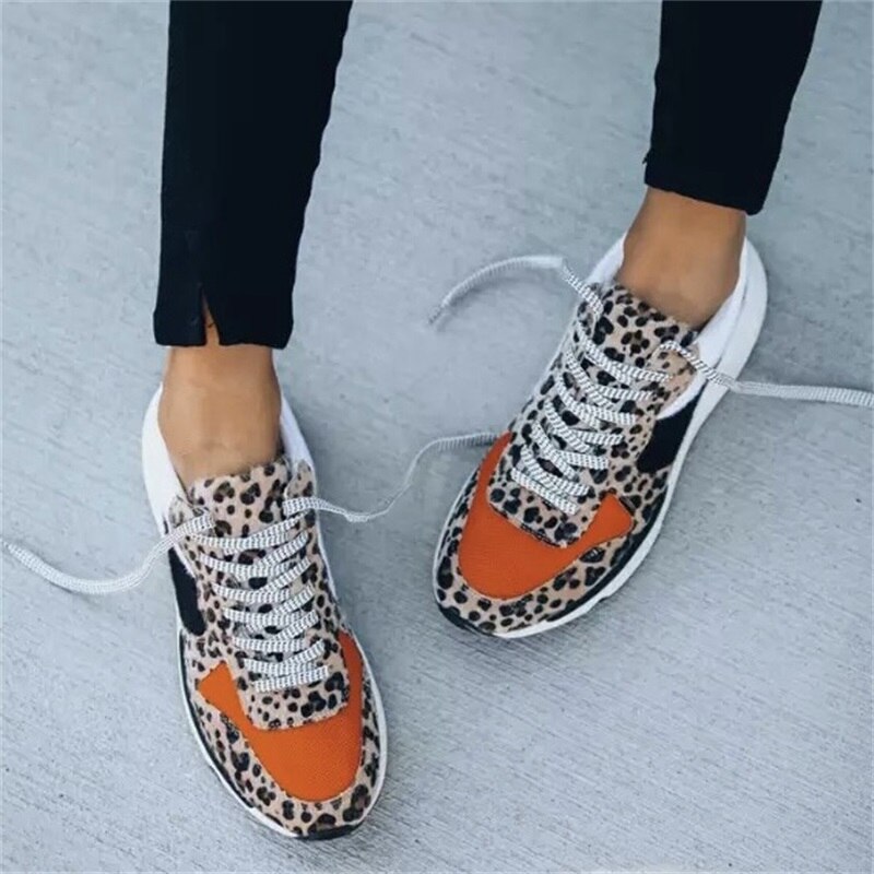 Woman Sneakers Thick Platform Leopard Print Trainer Women's Vulcanized Shoes Plus Size Casual Breathable Flats Shoes