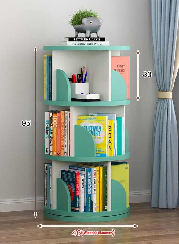 Étagère de rangement à trois niveaux, étagère rotative Simple et créative pour livres d&#39;images de maison: 3 green white widen