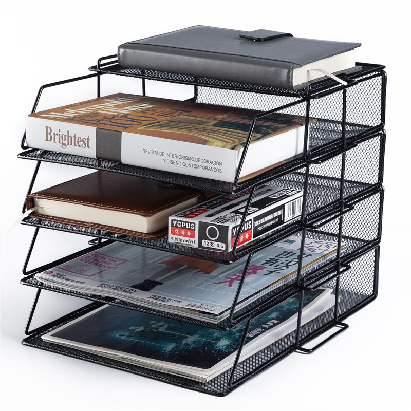 2/3/4 Tiers Metal Mesh Document File Holder Organizer Letter Tray Document Paper Rack Metal Wire Storage Holder for Home Office
