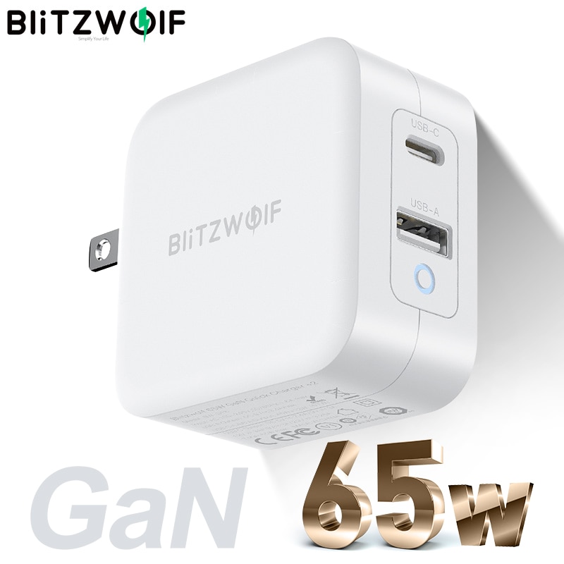 Blitzwolf BW-S18 Gan 65W 2-Poort USB-C Pd Fast Charger PD3.0 Power Ondersteuning QC3.0 Scp Fcp Protocollen Adapter voor Iphone 12 Pro Max