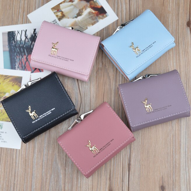 Cartoon Leather Women Purse Pocket Ladies Clutch Wallet Women Short Card Holder Cute Girls Deer Wallet Cartera Mujer