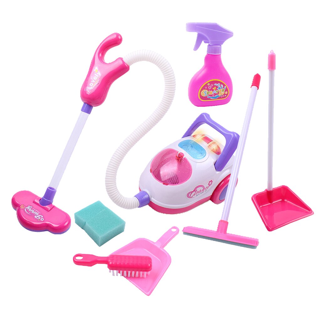 Kids Cleaning Vacuum Set Little Pretend Children Cleaning Play Set with Broom, Brush, Dust Pan and Vacuum Cleaner & Accessories