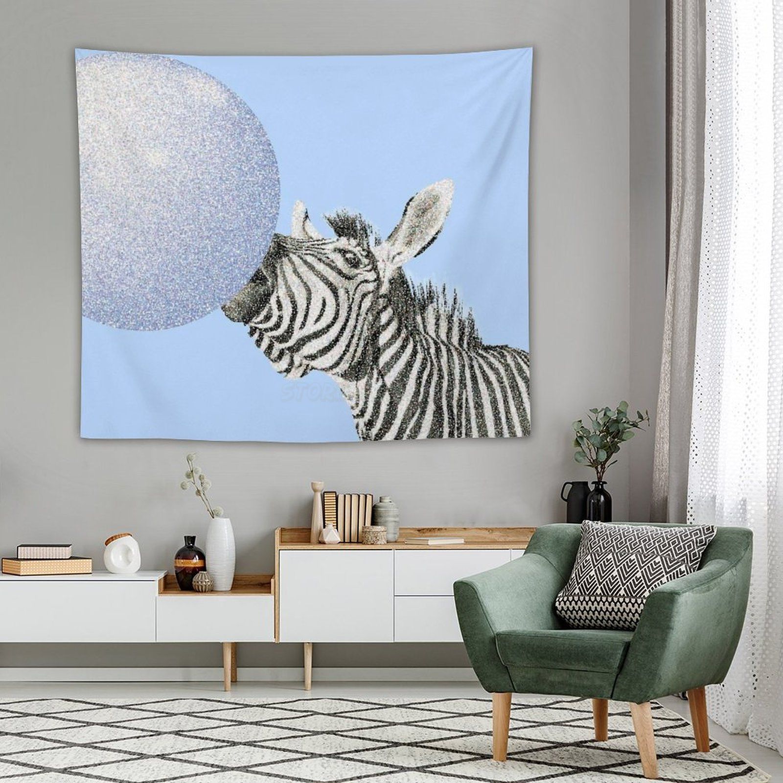 Zebra Kauwgom Blauw Tapijt Muur Opknoping Zandstrand Gooien Tapijt Deken Camping Tent Slapen Pad Wandtapijten Kauwgom Zebra