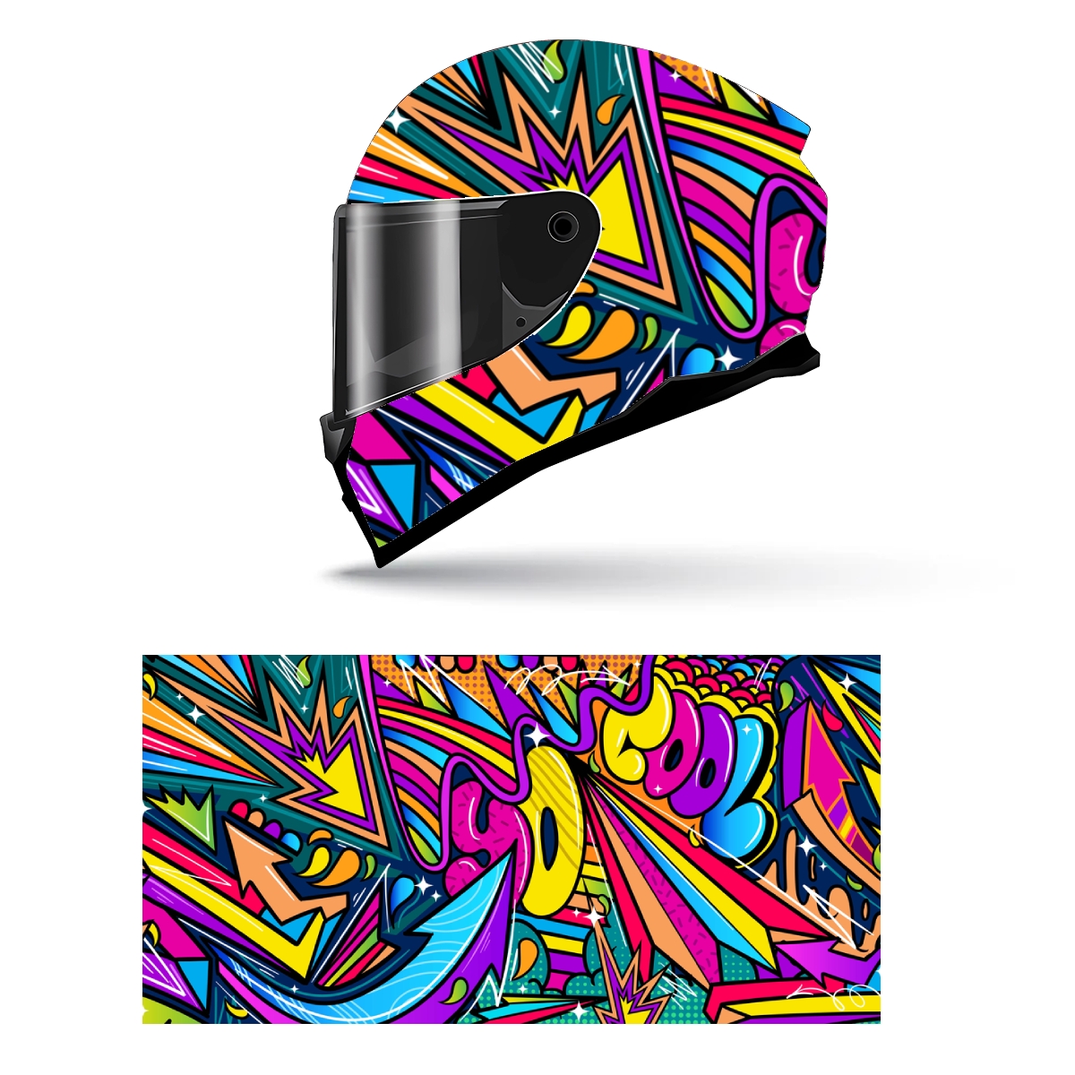 Hip Hop Street Graffiti Art Full Helmet Wrap Sticker Motorcycle Helmet Racing Graphic Decal Vinyl Wrap Helmet Decorative Sticker