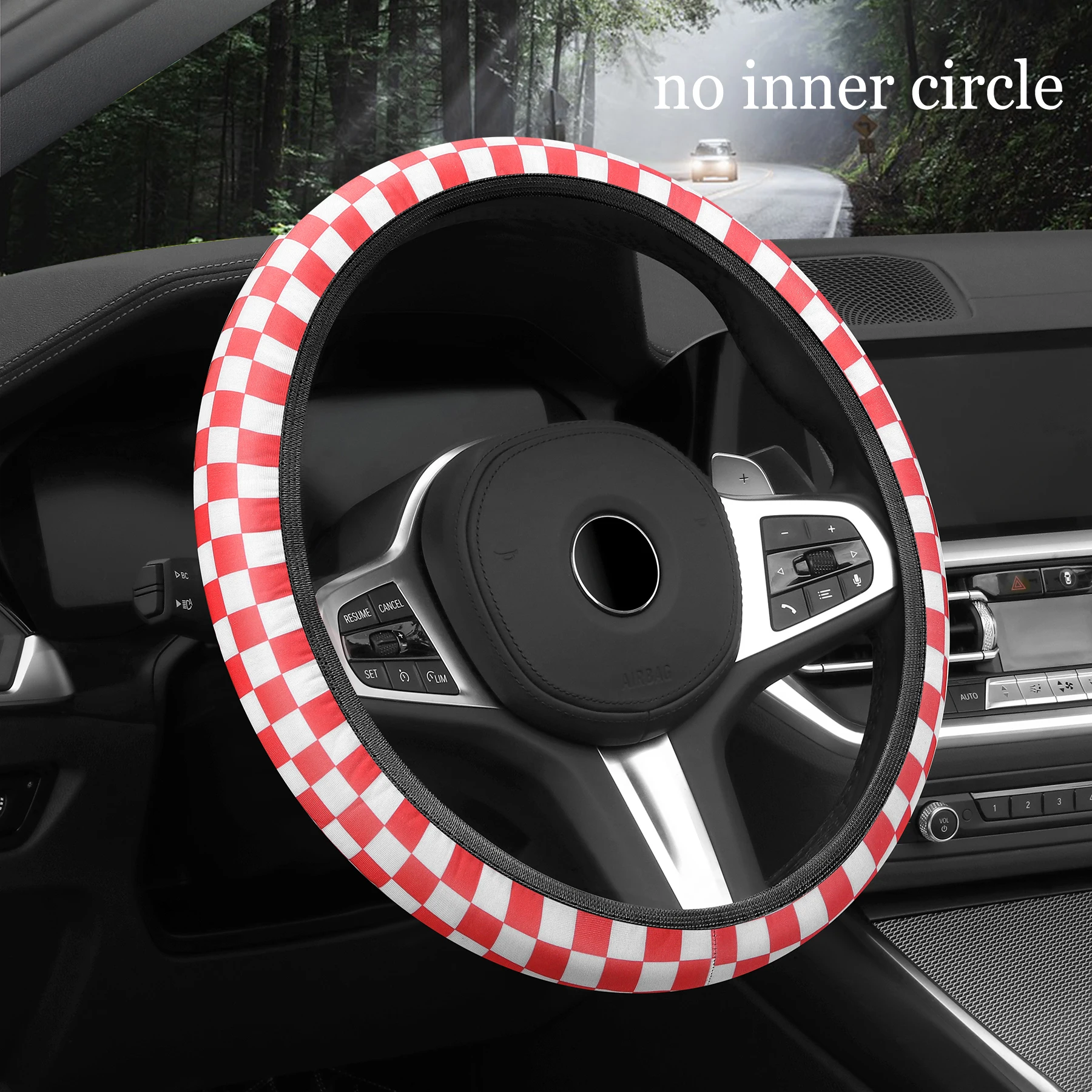 car steering wheel cover checkerboard without inner ring lattice elastic breathable non-slip handlebar cover: MULTI
