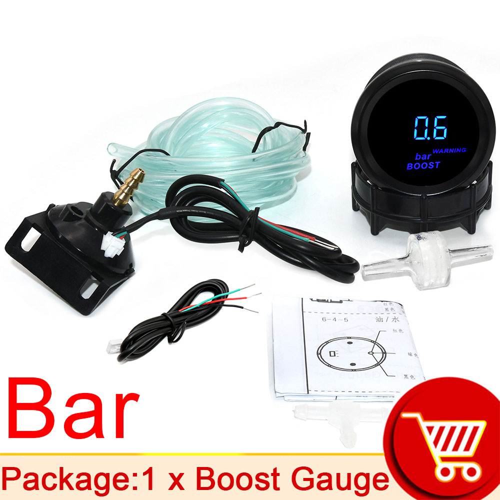 Auto Digital Manometer 52mm Turbo Schub PSI Bar Öl Druck Öl Wasser Temp Messgerät Voltmeter Tachometer RPM Meter Mit warnung Licht: Schub Messgerät Bar
