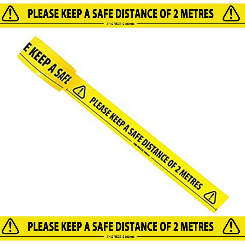 1Roll Yellow Social Distancing Stickers Tape Please Keep A Safe Distance of 2 Meters Safety Tape Protective Warning Tape