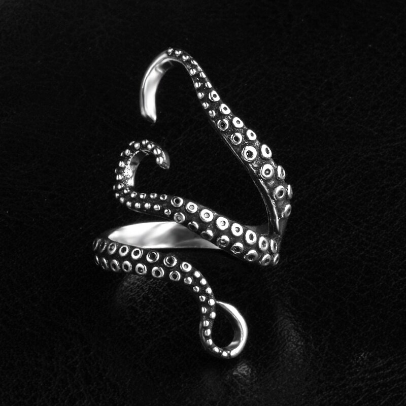 Di Alta Qualità Punk di Titanio 925 Sterling Silver Gotico Profondo Mare Squid Octopus Anello di Barretta Dei Monili Aperto Regolabile Formato Bague