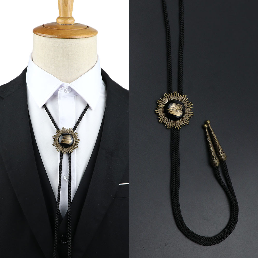 Bolo Tie Necklace - Leather Rope Chain - Plaid Pattern - Cowboy Jazz Style - Unisex Adult Accessory: WHITE