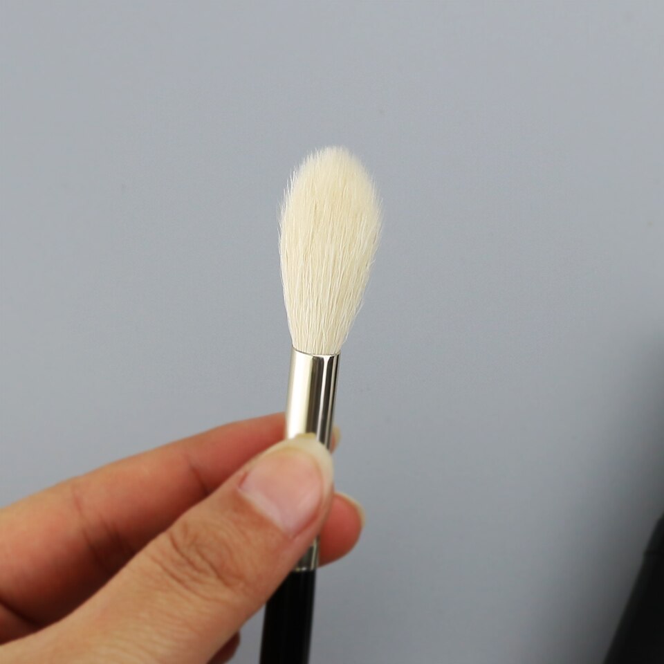 BEILI 07 brochas de maquillaje individuales, pelo de cabra auténtico, mango negro, virola de plata, brillo, mezcla grande, parte de pelo largo