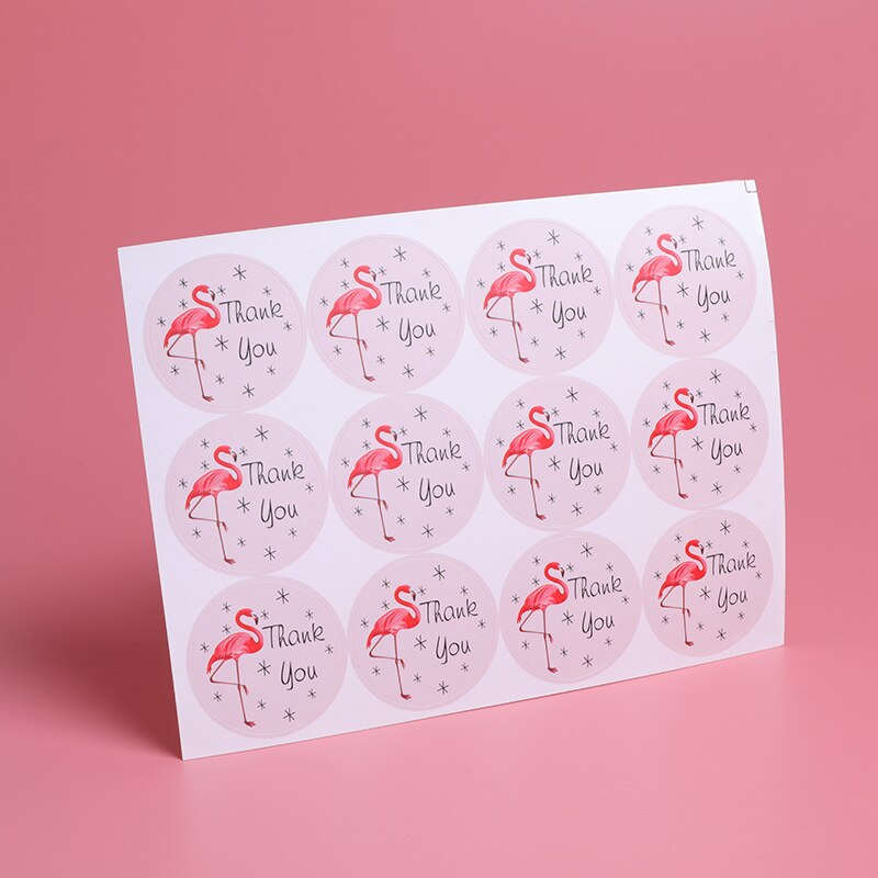 Autocollant de scellage "merci", étiquette flamant rose rond, étiquette en papier, emballage, décoration, fête et , DIY bricolage, 120 pièces/lot: 12pcs 10sheets
