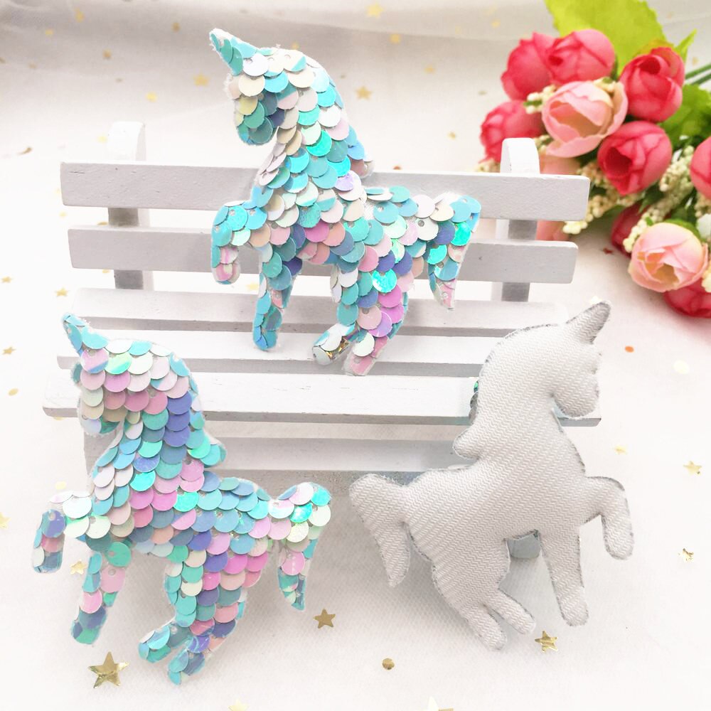 Färgglatt glitter fisk skala paljett vadderat tyg enhörning applikation gör barn hår klipp tillbehör diy hantverk leveranser