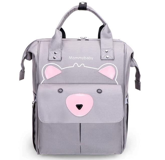 Cartoon Bear Diaper Bag Mummy Backpack Large Capacity Baby Stroller Bag Waterproof Oxford Handbag Maternity Nursing Nappy Bag: Gray ber