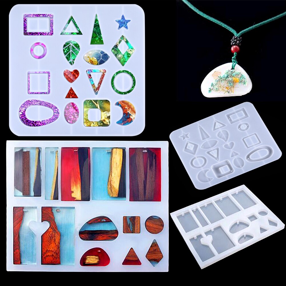 1 set silikonform för smycken epoxihartsformar diy lera halsband hänge gjutformar smycken örhänge nyckelringar gör verktyg