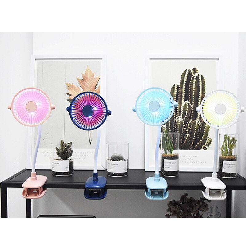 Usb Clip Small Fan Room With Light Mini Portable Charging Desktop Mute Small Fan Child Safety Fan Summer Home Essentials