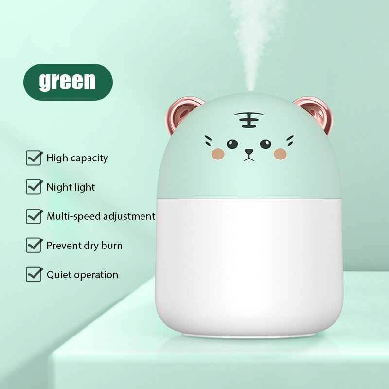 Humidificador de aire con forma de Tigre, difusor de aceites aromáticos ultrasónico para mascotas bonitas, lámpara LED de Color romántico, USB, 300ML: 002