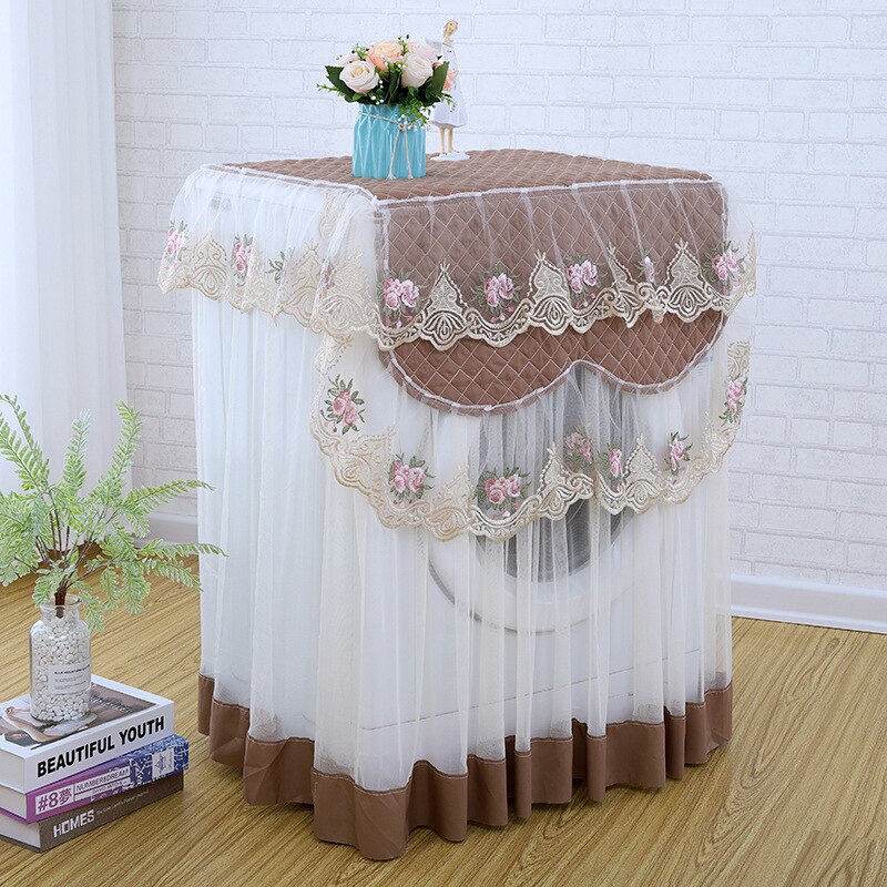 Romantic Lace Washing Machine Cover 60x60x85cm Practical Drum Washing Machine Dust Proof Cover: Brown