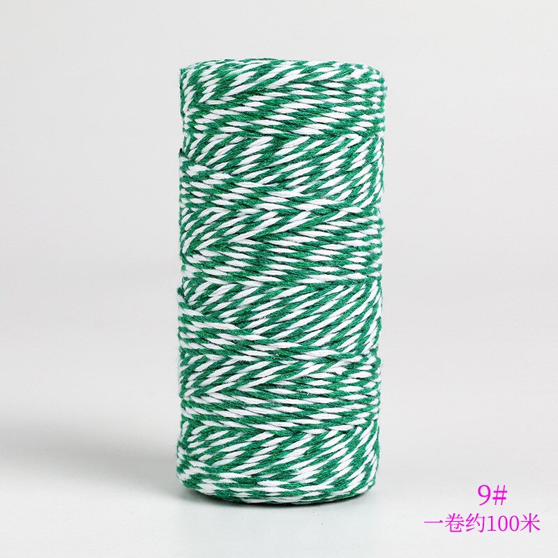 Cuerda de algodón de doble color para manualidades, Material de embalaje hecho a mano, hilo de algodón blanco y negro decorativo, cordón de costura trenzado de 2mm, 100m: Green