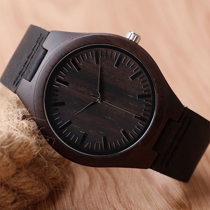 Zwart natuurlijk houten horloge origineel houten bamboe polshorloge handgemaakt licht quartz horloge heren dames armband artikel