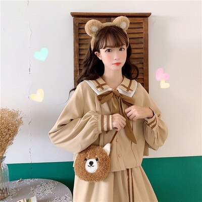 Estilo universitário conjunto de outono feminino 2020 novo estilo universitário estilo japonês casaco saia kawaii roupas doce lolita vestido: only top