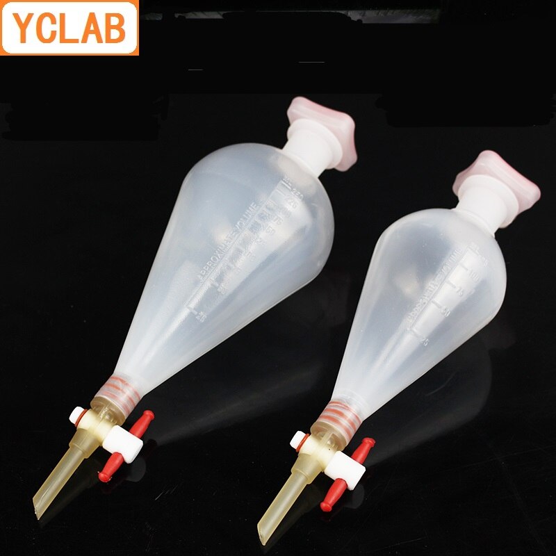 YCLAB 500mL Seperatory Funnel Pear Shape PP Plastic with PTFE Stopcock Polypropylene Polytetrafluoroethylene Labware